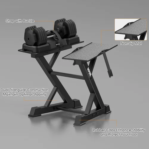 Miniatura 7 de Estante Ajustable para Mancuernas Estante de Pesas Resistente, Soporte de Almacenamiento de Mancuernas para Gimnasio en Casa con Base 2-Negro