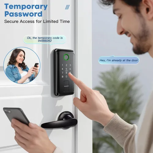 Miniatura 4 de Cerradura de puerta con teclado con asa, cerrojo electrónico digital con aplicación, bloqueo automático de huellas dactilares de entrada sin llave