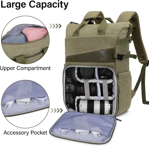 Miniatura 5 de MOSISO Mochila para cámara DSLR/SLR/SLR/sin espejo con soporte para trípode y compartimento para laptop de 15 a 16 pulgadas y mango de poliuretano