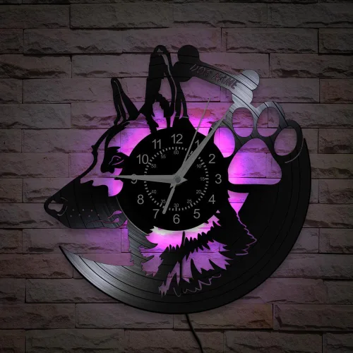 Reloj de pared de pastor alemán con nombre personalizado, 12 pulgadas, 7 colores, LED, cuarzo silencioso, sin tictac, vintage, decorativo, disco de