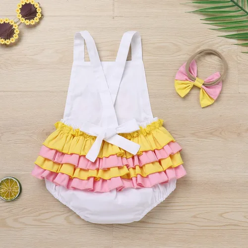 Miniatura 31 de IMEKIS Conjunto de ropa para bebé niña de primer cumpleaños con diadema de verano para sesión de fotos