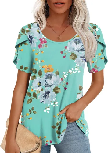 CATHY - Camiseta informal tipo túnica para mujer, de manga corta, cuello redondo, holgada, cómoda, ligera, bonita