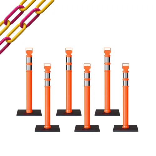 Miniatura 39 de Trafford Industrial - Paquete de 6 postes de delineador de 45 pulgadas, collares reflectantes de 3 pulgadas, base de goma de 10 libras