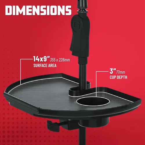 Miniatura 5 de Gator Frameworks Cases Accesorio de Soporte de Micrófono con Abrazadera Portavasos y Pestaña para Púas de Guitarra, Bandeja Extra Grande, 14" x 9