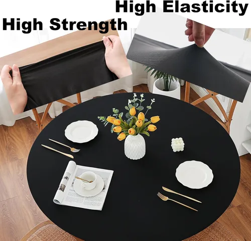 Miniatura 3 de Mantel redondo de elastano, suave y agradable a la piel, sin pelusas, funda de mesa de tela transpirable con banda elástica para comedor, reunión