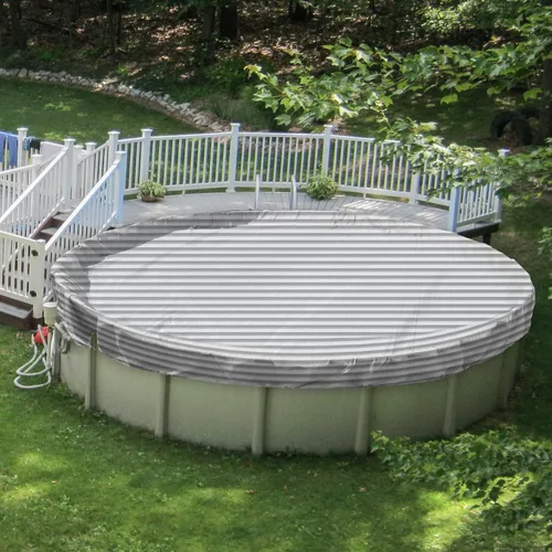 Miniatura 19 de Patio Cubiertas redondas para piscinas sobre el suelo, cubierta de seguridad para alberca de invierno de 10 pies, lona resistente con cabrestante