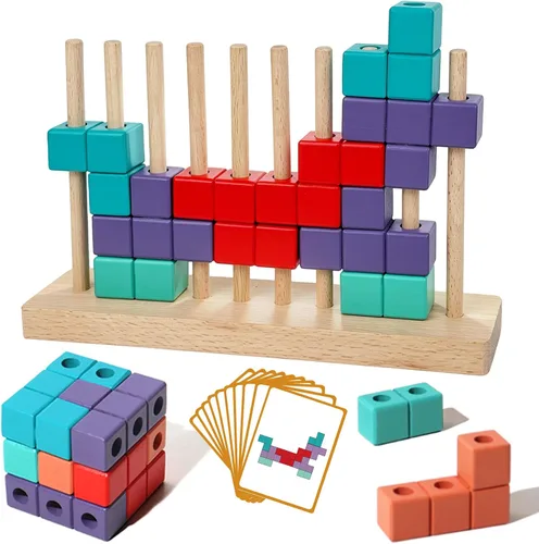 Rompecabezas de bloques de madera, juego de apilamiento de juguetes Montessori, rompecabezas educativos preescolares para niños pequeños y niños de
