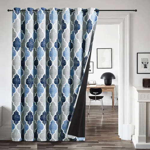 Miniatura 25 de Beauoop Cortinas 100% Opacas de 45 Pulgadas de Largo, 2 Paneles para Dormitorio, Sala de Estar, Gris Aqua Marroquí Geométrico, Oscurecimiento