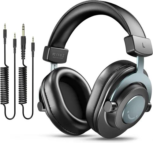 FIFINE Auriculares de monitor de estudio para grabación, auriculares con cable con controlador de 50mm, auriculares sobre la oreja con cables Negro