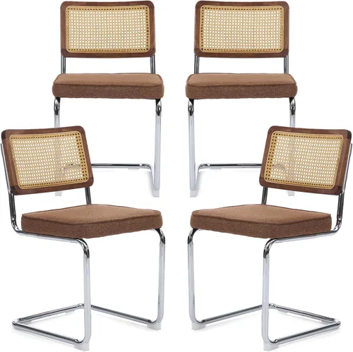 Miniatura 16 de Upholstered Velvet Dining Chairs Set of 2, Mid Century Modern Armless Upholstered Dining Chair with Rattan Back Stainless Chrome Frame for Dining