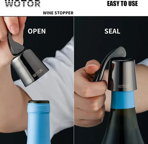 Miniatura 5 de WOTOR Tapones para botellas de vino de acero inoxidable con silicona, reutilizable, protector de vino y sellador decorativo de botellas, a prueba