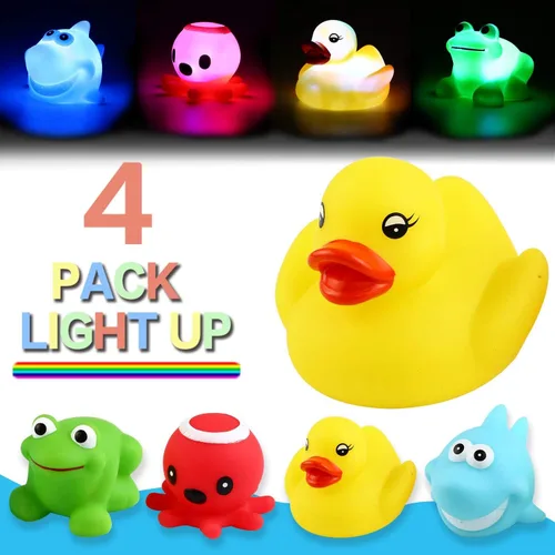 Miniatura 2 de Yeonha Toys Juguete de baño (paquete de 4), puede parpadear luz colorida, juguete de baño flotante, juguete iluminado para bañera de agua