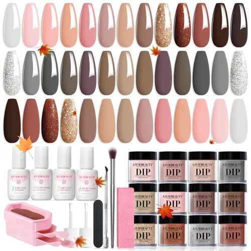 Miniatura 22 de AzureBeauty Kit de iniciación de polvo de inmersión para uñas, color azul, rojo, verde, purpurina, 31 piezas, 20 colores, polvo de inmersión