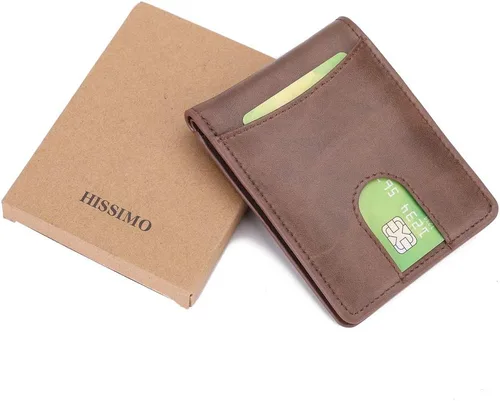 Miniatura 7 de Cartera delgada de bolsillo frontal para hombres Billfold con ventana de identificación de acceso rápido ranura y bloqueo RFID