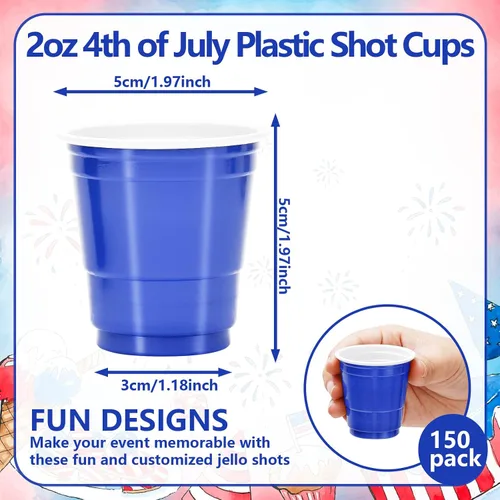 Miniatura 2 de Whaline 150 vasos de chupito de plástico patrióticos de 2 onzas para el 4 de julio, desechables, pequeños, rojo, blanco, azul, para fiesta de 250