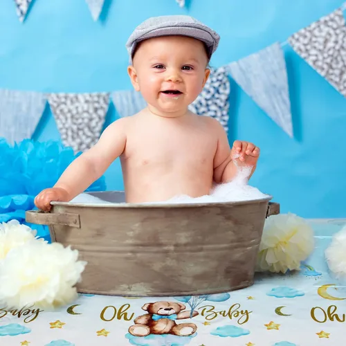Miniatura 4 de Tatuo Paquete de 3 manteles rectangulares de plástico con diseño de oso para baby shower, para niños y niñas, revelación de género, cumpleaños, baby