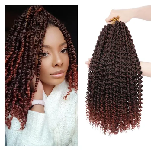 Miniatura 13 de Dansama - 7 paquetes de extensiones de cabello trenzado ondulado Passion Twist, extensiones de cabello de trenzas con ganchillo estilo mariposa, #1B
