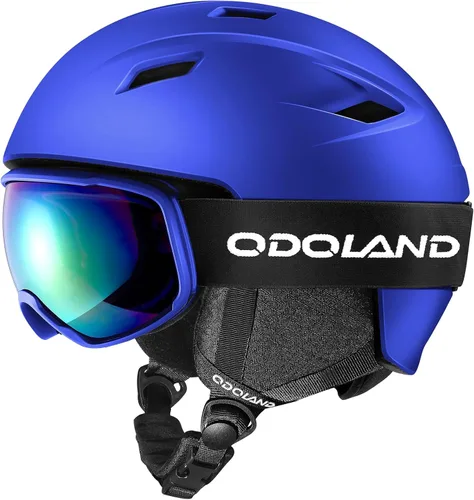 Odoland - Juego de casco de esquí y gafas, gafas de casco de snowboard para hombres, mujeres y jóvenes - Equipo a prueba de golpes y viento para