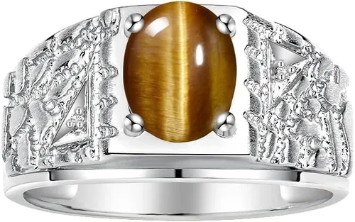 Rylos Anillos para hombre Anillo de pepita de diseñador piedra preciosa ovalada de 9X7MM y diamantes brillantes - Anillos de piedra natal de color