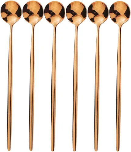 Cubertería de acero inoxidable 304 de cobre de mango largo Cucharas de té de helado Cucharas de mezcla Vajilla Vajilla Servicio de cocina Juego de