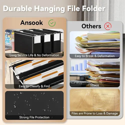Miniatura 5 de Ansook Carpetas colgantes de tamaño legal, carpeta de archivos de expansión de 3 pulgadas para colgar con pestañas de 1/5, paquete de 6 carpetas