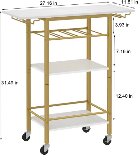 Miniatura 3 de LAATOOREE Carrito de bar, carrito de servicio de bar en casa, carrito móvil de bebidas de 4 niveles, estante de cocina rodante con soporte para vino