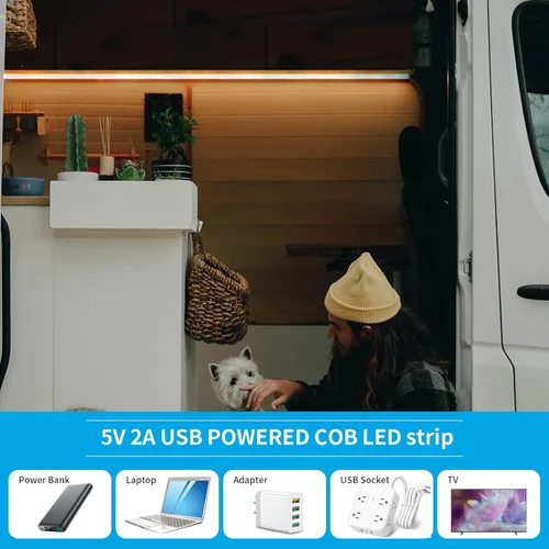 Miniatura 4 de Tira de luces LED COB USB 5V 3.28ft/1M, Blanco natural 4000K Tira de cinta LED COB regulable alimentada por USB de alta densidad, cinta LED flexible