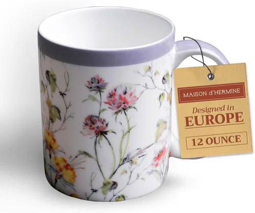 Miniatura 119 de Maison d' Hermine Taza de café con asas, tazas de porcelana fina de hueso, paquete de dos tazas de té para bebidas calientes, capuchino, latte, 015