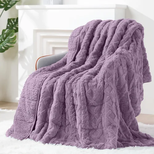 Miniatura 10 de Manta con Peso de Vellón Sherpa para Adultos Excelente para Dormir, 15 libras de Doble Cara Suave y Difusa Mantas Pesadas para Sofá Cama Sofá