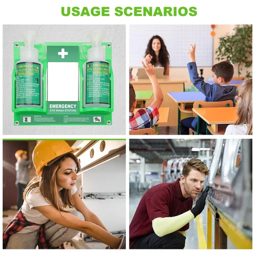 Miniatura 7 de Estación portátil de lavado de ojos aprobada por OSHA - Montada en pared, kit de botellas de enjuague de emergencia para ojos, 16oz sin solución