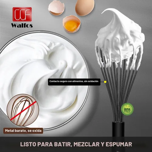 Miniatura 3 de Walfos Batidor de silicona, batidor de alambre de acero inoxidable, juego de 3 batidores de cocina resistentes al calor a 480 °F para utensilios