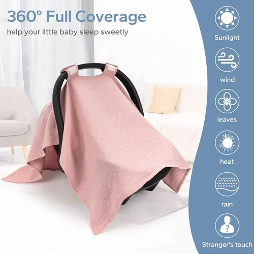 Miniatura 6 de SERAPHY Funda de Asiento de Coche 100% Algodón Muslin para Bebé, Fundas Universales para Asiento de Coche, Toldo Respirable para Asiento de Coche