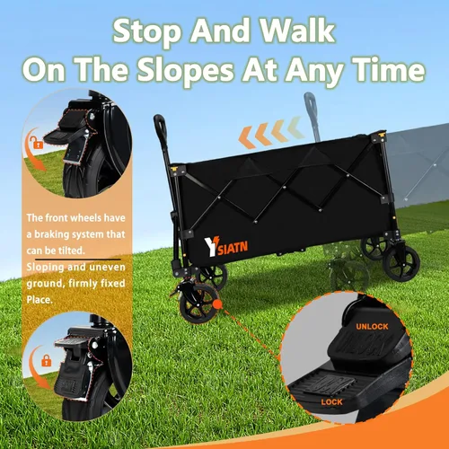 Miniatura 3 de Carrito de Vagón Plegable con Ruedas, Carrito de Vagón Plegable con Ruedas Todo Terreno, Carrito de Comestibles Grande con Ruedas, Vagones Black-6
