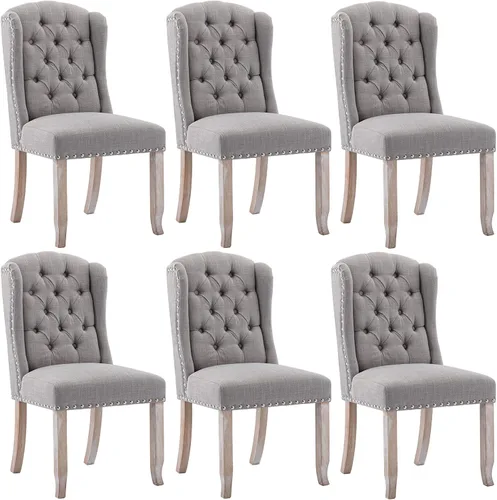 Miniatura 17 de DUOMAY Juego de 2 sillas de comedor modernas copetudas, sillas de comedor tapizadas de lino, sillas auxiliares sin brazos para cocina, comedor, Beige