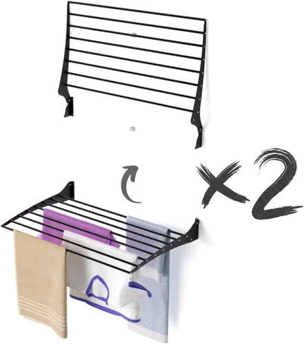 Miniatura 51 de foxydry Tendedero plegable para colgar en la pared, vertical plegable para interiores y exteriores, en acero aluminio (31.5 in)