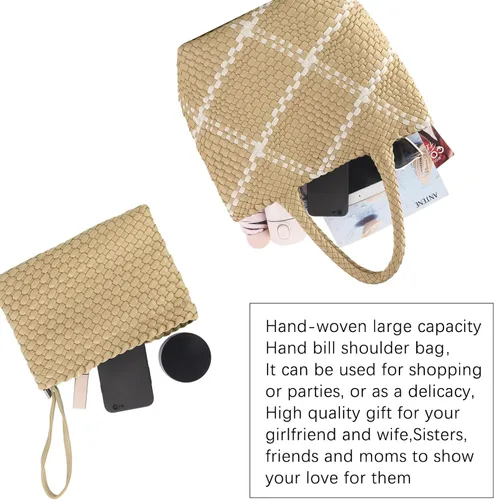 Miniatura 5 de Bolsa tejida para mujer, de piel vegana, grande, de verano, playa, viaje, bolso de mano y bolso de mano retro hecho a mano