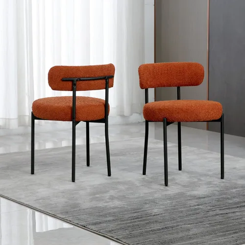 Miniatura 23 de Juego de 2 sillas de comedor negras redondas tapizadas de bouclé para el comedor, sillas de cocina modernas de mediados de siglo con respaldo curvo