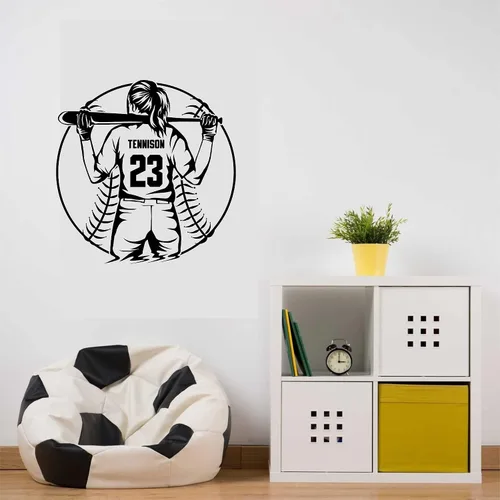 Miniatura 2 de Calcomanía de vinilo personalizada para niñas y mujeres de jugador de sóftbol/béisbol – Elige tu nombre y números, calcomanías de vinilo