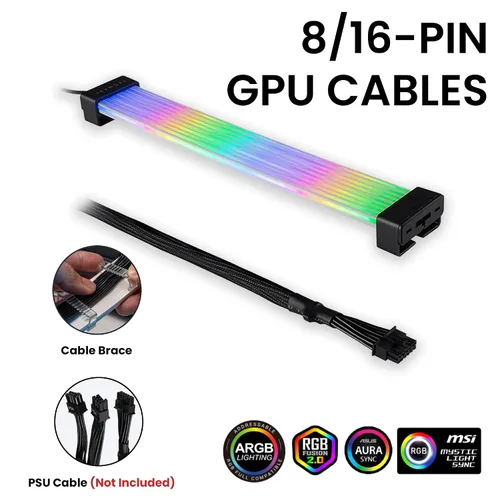 Miniatura 3 de TECWARE Kit de cubierta de cable RGB Flex Compatible con placa base de 24 pines y GPU de 8 pines/16 pines Extensión de cable PSU ARGB