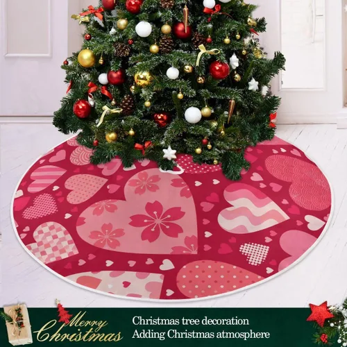 Miniatura 5 de SUABO Falda de árbol de Navidad con corazón de feliz San Valentín, 48 pulgadas, tapete de puerta de árbol rosa para decoración de fiestas