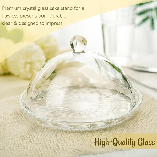 Miniatura 6 de kanpura Soporte para tartas de cristal transparente de 7 pulgadas con tapa, soporte para tartas de cristal cubierto versátil soporte de postre