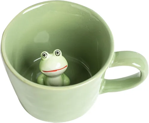 Miniatura 12 de DIHOclub Taza de Cerámica de Mariquita con Animal 3D Oculto en el Interior, Serie Jardín Tazas Figuritas Hechas a Mano 12OZ (Rosa Púrpura)
