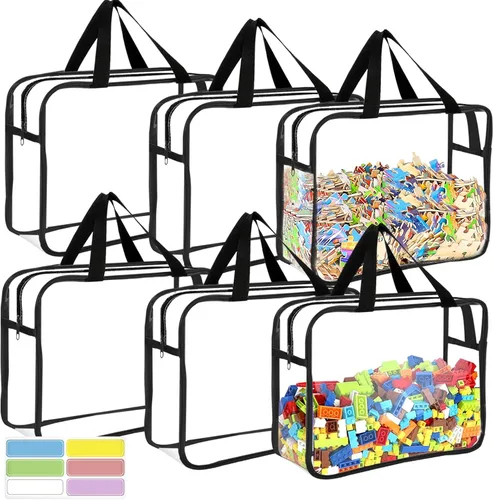 6 Paquetes de Bolsas Grandes para Almacenamiento de Juguetes con Etiquetas, Bolsas Transparentes Reutilizables de PVC para Juegos de Mesa, Bolsas