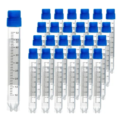 Miniatura 43 de Cryoviales de 0.0 fl oz, 25Pcs Cryotubes con código de barras lateral, frascos de esterilización con rosca externa, tubos de muestra con tapas Azul