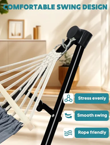 Miniatura 6 de Anyoo Hamaca y silla oscilante 2 en 1 con soporte de acero plegable y funda de transporte, portátil y ajustable, fácil de instalar para exteriores