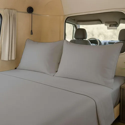 Miniatura 2 de Juego de sábanas de 4 piezas tamaño matrimonial para caravanas (53 x 75), color gris claro, bolsillo profundo para colchones de 15 pulgadas, Gris