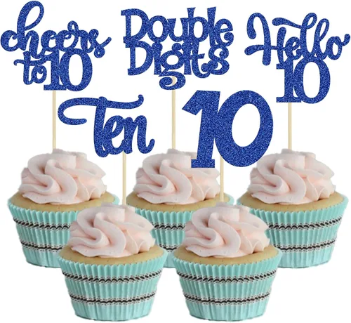 Miniatura 56 de 30 piezas Adornos para pastel de cumpleaños de 6 años, seis brillos, hola 6, púas para cupcakes, felicitaciones a los 6 años, decoraciones