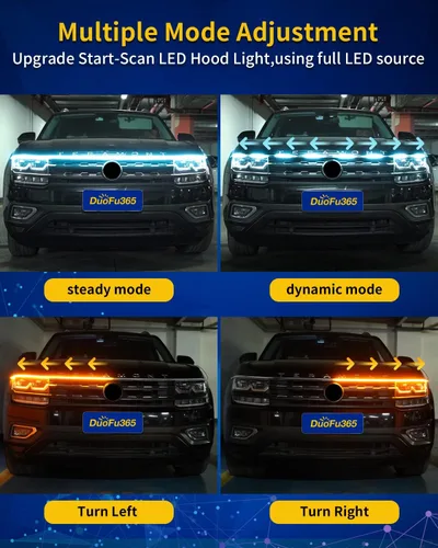 Miniatura 2 de Tira de luz LED para capó exterior del coche, kit de arranque de haz de luz con escaneo dinámico de doble color, luces de señal de giro secuenciales