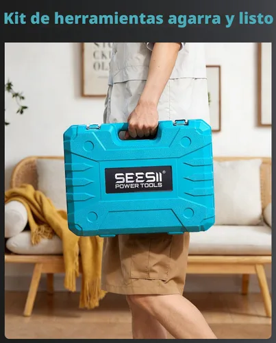 Miniatura 9 de Seesii - Kit de herramientas con taladro inalámbrico de 21V - Juego de herramientas eléctricas de 190 piezas, kit de herramientas manuales con caja