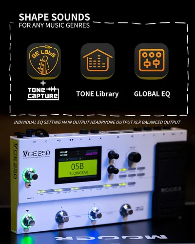 Miniatura 6 de MOOER Procesador de múltiples efectos GE250 con bucle FX, captura de tono, función MIDI, ecualizador global, máquina de batería, looper estéreo